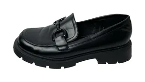 Vera Creation Black Vegan Leather Round Toe Chunky Platform Loafer Shoes 7 1/2 thumbnail 1