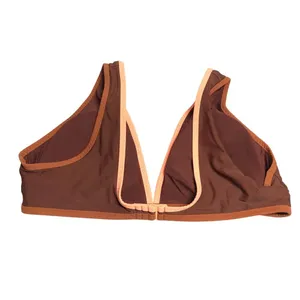 Aerie Bikini Top Scoop Plunge V Neck Contrast Trim Removable Cups Brown XL thumbnail 2