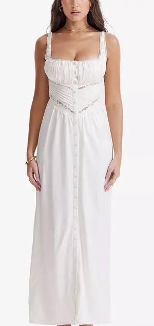 House of CB Illiana scalloped-trim bodice-top stretch-silk maxi dress Large plus thumbnail 1