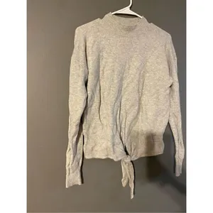 Loft Light Gray Mock Neck Sweater Tie Front Wool Blend Sz XS thumbnail 4