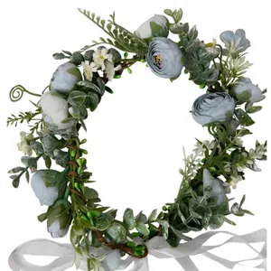 Dusty Blue Floral Crown Flower Halo Adjustable Ribbon Wedding Festival Boho‎ thumbnail 6
