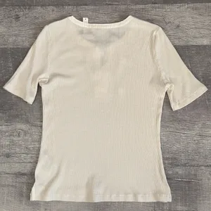 Madewell NEW Ribbed Lace Up Tee Shirt Womens L Short Sleeve Ivory White FLAW thumbnail 5
