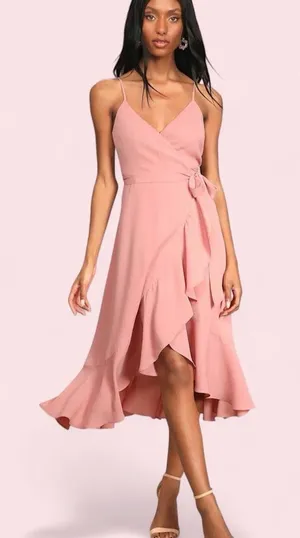 Lulu's Blush Pink Spaghetti Strap High-Low Wrap Dress thumbnail 1