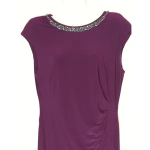 Lauren‎ Ralph Lauren Purple Ruched Jeweled Neck Midi Sheath Dress Size 12 thumbnail 2