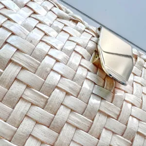 Cream clutch with strap woven chain White thumbnail 7