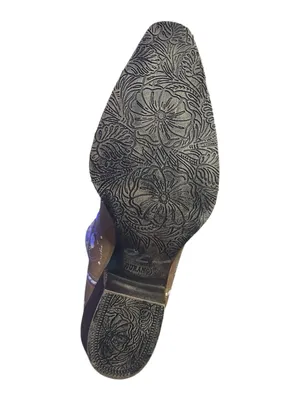 Durango cowboy boots tan leather white lace-like shaft floral thumbnail 9