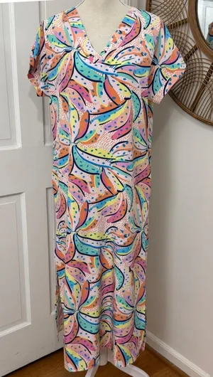 Michelle McDowell Fruit Print‎ Maxi Dress S Resort Cruise Colorful Beach Coastal thumbnail 1