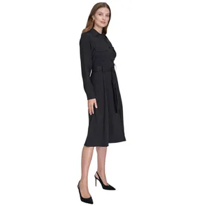 Halston Womens Wear to Work Collared V-Neck Long Sleeve Dress HD4H8ACL Black 14 thumbnail 8
