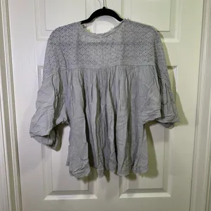 Free People Crochet Eyelet Top Sz XS 3/4 Sleeve Button Up Boho Oversize Festival thumbnail 5