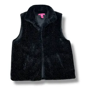 Betsey Johnson Faux‎ Fur Vest Black Metallic Silver Shimmer Large thumbnail 11