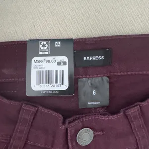 1503 | NWT Express Wine Wash Mid Rise Bootcut Jeans Burgundy Women 6 Fall Office thumbnail 7