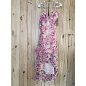NWOT Lulus Watch Me Grow Pink Floral Print Cold-Shoulder High-Low Dress Resort M thumbnail 2