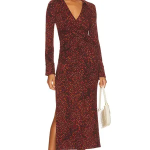 NWOT Free People Shayla Floral Long Sleeve Wrap Dress Small, CHOCOLATE COMBO S thumbnail 2