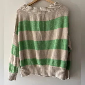 Free People Cassidy Off the Shoulder Pullover‎ Sweater Green Stripe Relaxed thumbnail 5