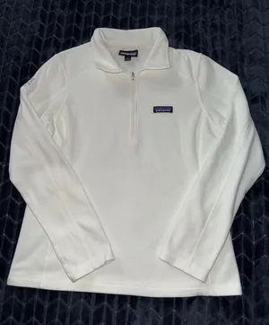 Patagonia Women's‎ Fleece Pullover White 1/4 Zip Lightweight Embroidered Sz M thumbnail 1