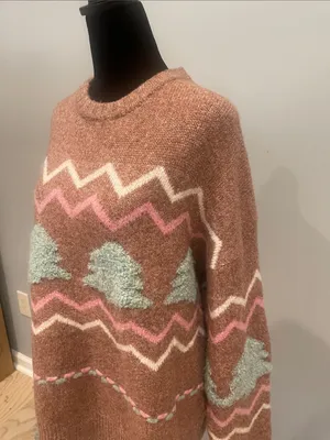 ADORA Rose Pink Chevron Crewneck Sweater with Mint Accents thumbnail 2