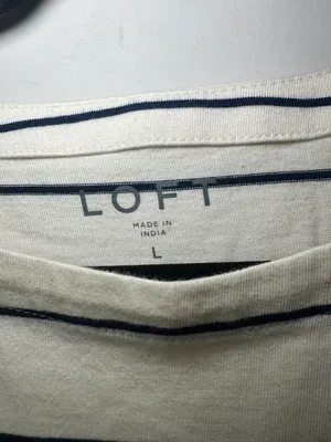 NWT 100% Cotton Loft Striped Tank Top Size L White Blue Side Button Sleeveless thumbnail 3