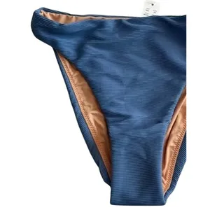 NWT J. Crew 80s Ribbed High Rise High Leg Cheeky Bikini Swim Bottom XS Blue thumbnail 4