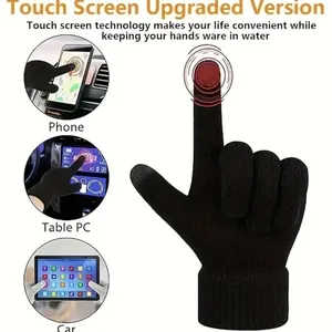 Unisex Thermal Warm Thick Plush Lined Touchscreen‎ Gray Gloves NEW Winter OS thumbnail 2