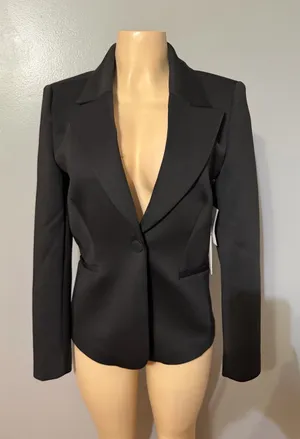 Good American Black Tailored Single-Button Blazer thumbnail 1