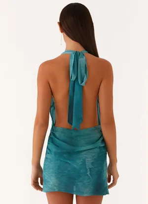 Peppermayo Eleanora Plunge Mini Dress - Green Tie Dye thumbnail 2