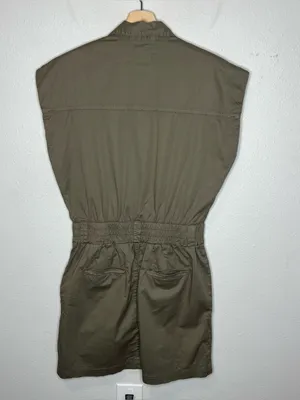 Pistola Cap Sleeve Smocked Waist Rosie Mini Dress in Army Olive Green thumbnail 4