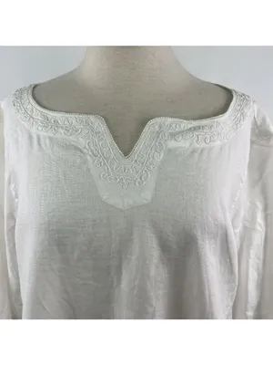 Elisabeth Sz 1X 100% Linen White Tunic Blouse Lagenlook Minimalist Coastal thumbnail 2