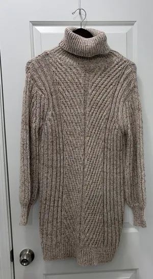Bohme Ivory Cream Turtleneck Sweater Dress Chunky Knit NWT Women's Small thumbnail 2