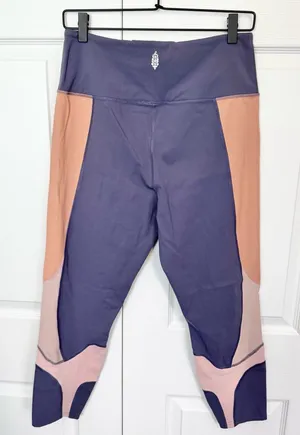FP Movement by Free People Deep Purple and Coral & Pink Leggings LARGE thumbnail 1