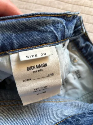 Buck Mason deck ridge twill high-rise, wide leg, blue cotton denim jeans 29” thumbnail 6