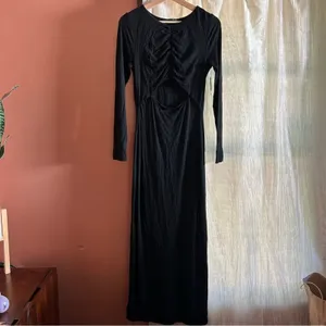 Sophie Rue Stella Ruched Jersey Maxi Dress Long Black Cutout Stretchy NWT Size M thumbnail 4