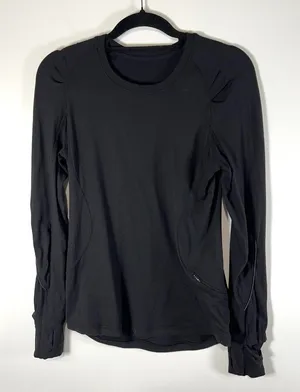 Lululemon Women's Extra Mile Rulu‎ Crew Neck Long Sleeve Top Black Size 6 Yoga thumbnail 1