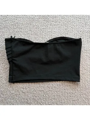 ZARA Black Pleated Strapless Sweetheart Bustier Crop Top Women’s M thumbnail 2