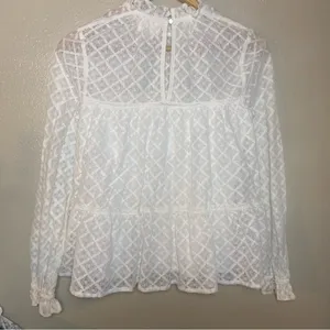 Sézane White Lace Peplum Long-Sleeve Top Lace Size 36 thumbnail 7