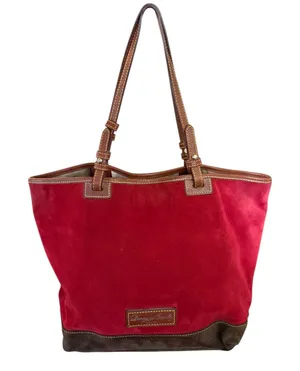 Dooney & Bourke Red Brown Suede Leather Tote Purse thumbnail 1