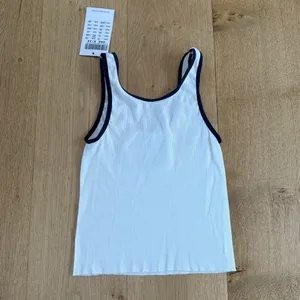 Brandy Melville Tank Top Ribbed Heart Size OS White Navy Blue thumbnail 3