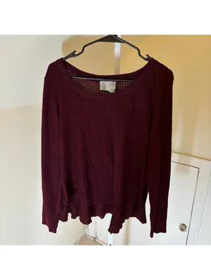 Anthropologie Saturday Sunday EUC Women's Wendy Waffle Knit Top Maroon Size M thumbnail 4
