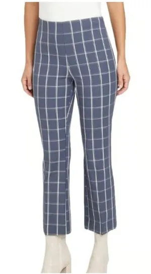 A‎ New Day Plaid Pants Sz 14 Navy Blue Windowpane Stretch Pull On Trousers Work thumbnail 1