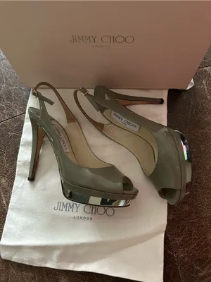 Jimmy Choo Vertigo Patent Leather Slingback Peep-Toe Pumps Pebble Palladium thumbnail 2