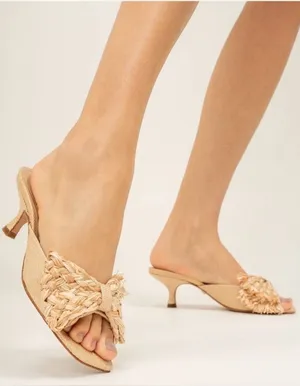 Schutz Lienne straw bow kitten heel tan sz 10‎ thumbnail 1