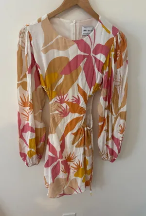 Sabo Skirt Original Floral Print Mini Dress Long‎ Sleeve Ruched Waist XS thumbnail 1