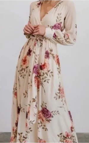 Baltic Born Lydia Ivory Floral Chiffon Maxi Dress V-Neck bump frendly NWT thumbnail 1