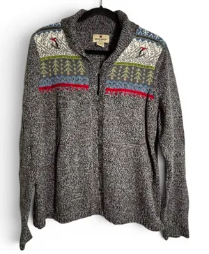 Woolrich Vintage 90's Nordic Fair Isle Ski Cardigan Woman's L Sweater Womens thumbnail 1
