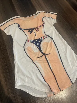 Women’s Graphic Tee with American Flag Bikini Print - White thumbnail 4