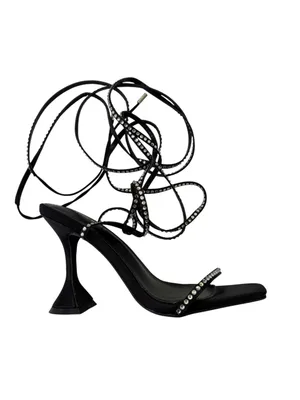 NEW AZALEA WANG Sophie Rhinestone Lace Up Sandal in Black Size 9 thumbnail 6