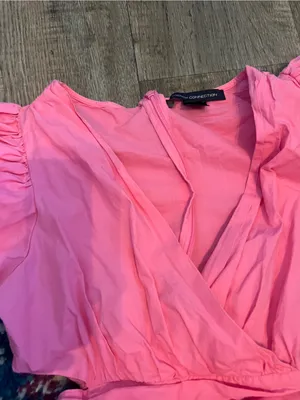 French Connection Rhodes Poplin Vneck Mini Dress Morning Glory Pink Sz 2 thumbnail 9