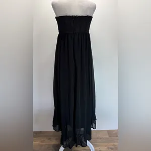 YA Los Angeles Black Strapless Maxi Dress Ruffled Bust Lined Sheer Skirt Whimsigoth Formal S-M thumbnail 12