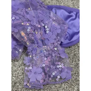 IHeartRaves Purple Sequin Floral Puff Sleeve Underwire Crop Bra Top Size XS thumbnail 6