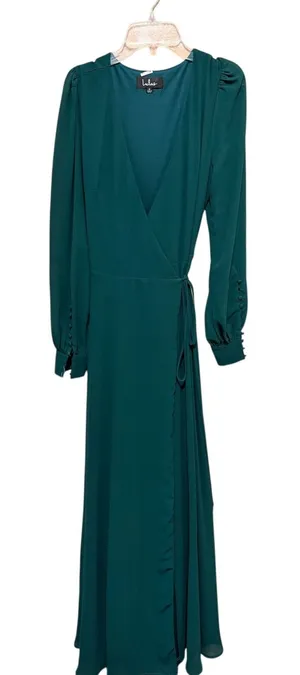 Lulus Teal Green Long Sleeve Wrap Maxi‎ Dress Size Small READ thumbnail 1