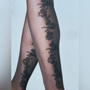 NWT A New Day Black Floral Back Seam Thigh High Stockings M/L thumbnail 2